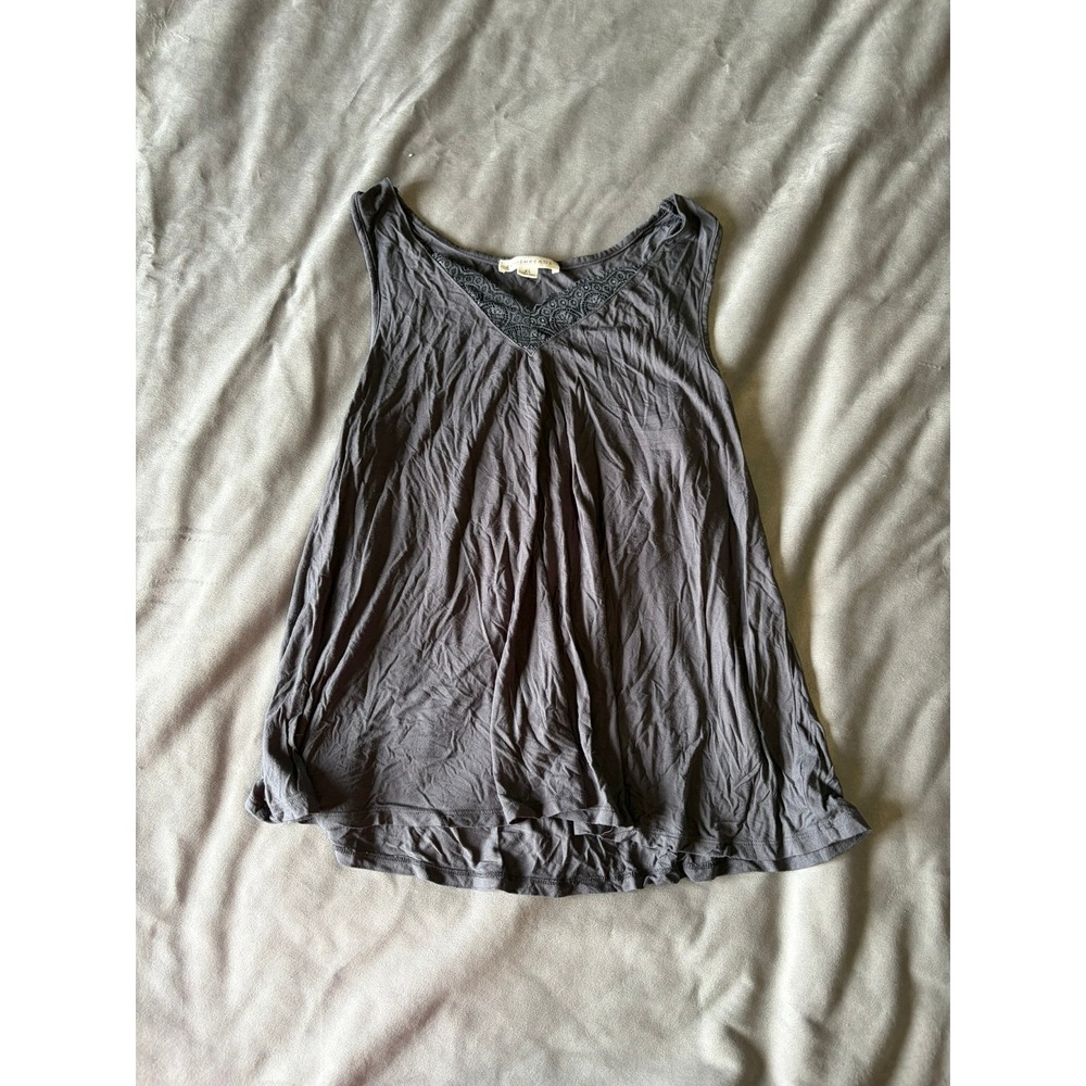 EcoThreads Charcoal Gray Lace Trim V-Neck Tank Top Sleeveless Blouse XL
